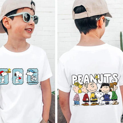 Snoopy print children's clothing kids cotton T-shirt cartoon short-sleeved white top personality clothing suitable for boys
