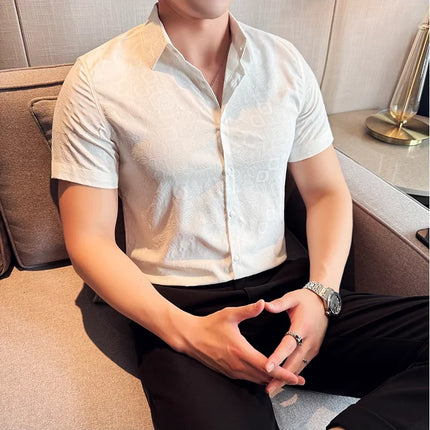 2025 Summer New Flower Shirts Men Short Sleeve Retro Casual Shirts Fashion Versatile Business Slim Social Party Tuxedo Blouse