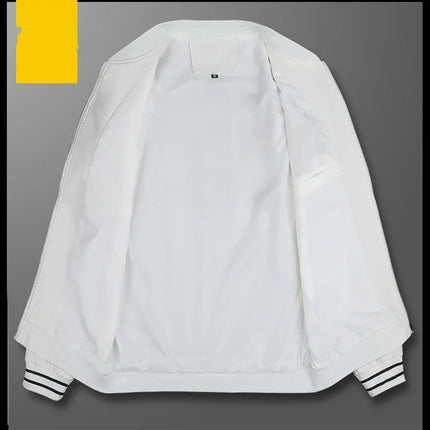 White Men's Embroidered Long Sleeve Jacket, Baseball Collar Casual Coat, Asian Size Black Blue Red Outerwear M-5XL