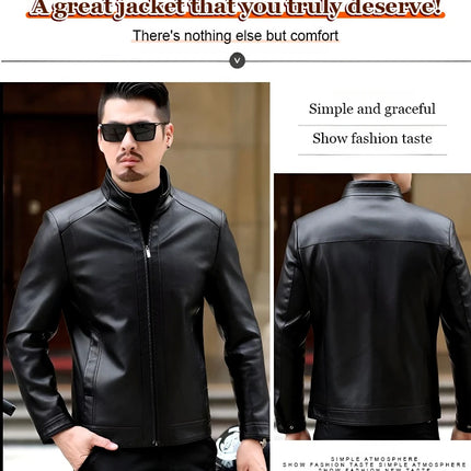 Men's Leather Jacket Spring Autumn Casual Standing Collar Highend Stylish Coats Young Trendy Slim Motorcycle Punk Gothic Jacket