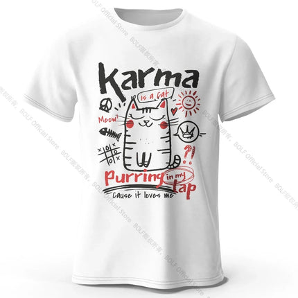 Unisex Japanese Cat T-Shirt 100% Organic Cotton Relaxed Fit Hand-painted Kitten Graphic Tee for Adults Kawaii Style