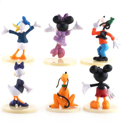 6Pcs/Set Disney Cartoon Action Figure Doll Anime Mickey Mouse Minnie Donald Character Model Toy Car Decoration Kids Xmas Gifts