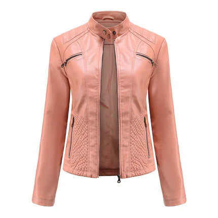 Faux Leather Jacket Women 2025 Spring Autumn Coat Moto Biker Zipper Jacket Woman Outerwears Black Brown Red Pink Coffee XS XXL