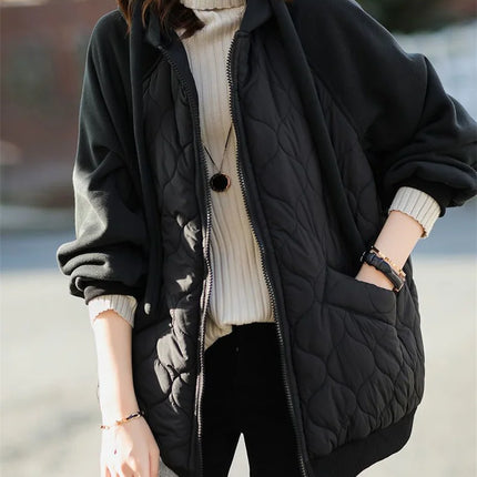 Light Down Cotton Suit 2023 Winter New Korean Version Temperament Mother Pack Padded Jacket Hooded Loose Cotton Clothes Female X