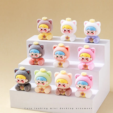 Blind box 10pcs Cat Boy Labubu Lovely Anime Flocked Action Figure Decorative Pendant Desktop Kawaii Dolls Car Ornaments Toy Gift