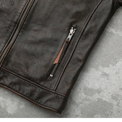 Tcyeek Genuine Leather Jacket for Men Top Layer Cowhide Coats Spring Autumn Vintage Leather Coat Mens Jackets Jaqueta Masculina