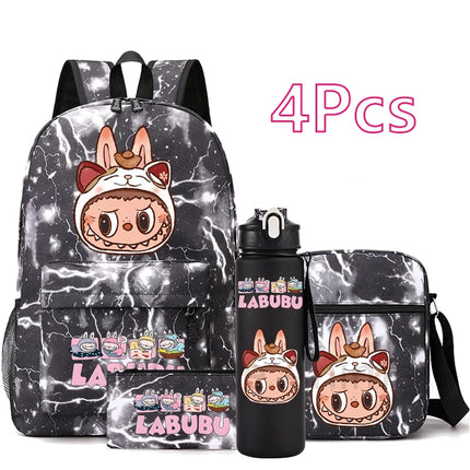 4Pcs/set Cute Printed Backpack Teenger Student Boy Girl Bookbag Schoolbag Travel Bag Outdoor 750Ml Water Bottle Kid Gift Mochila