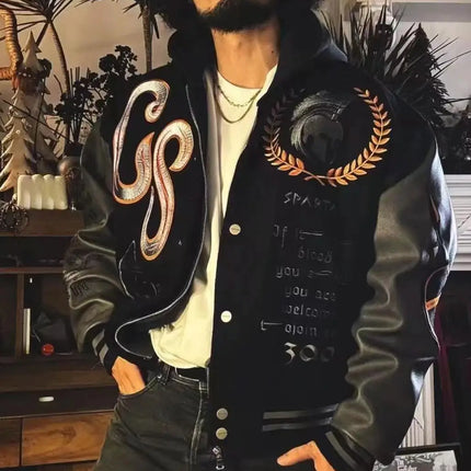 Embroidery Varsity Jacket Men PU Leather Sleeves Oversized Bomber Jackets Women Baseball Coats Streetwear Men Clothing