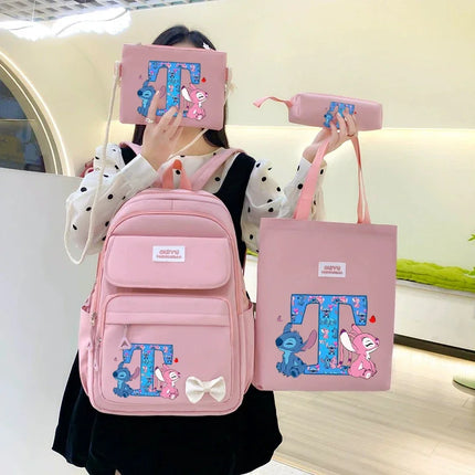 4pcs Disney Stitch Backpack Pencil Case Handbag Set Cartoon High-capacity Stationery Books Storage Schoolbag Fashion Backpacks