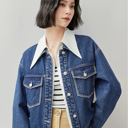 SENTUBILA Embroidery Cotton Denim Jackets for Women 2025 Spring Casual Short Denim Coat Female Long Sleeve Outerwear W43W56028