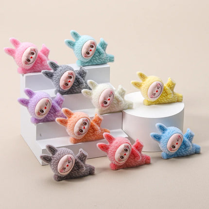 Mini Labubu Lying On The Side Doll Macaron Anime Figurine Model Ornament Cute Blind Bag Keychain Pendant Mini Ornament Kid Gifts
