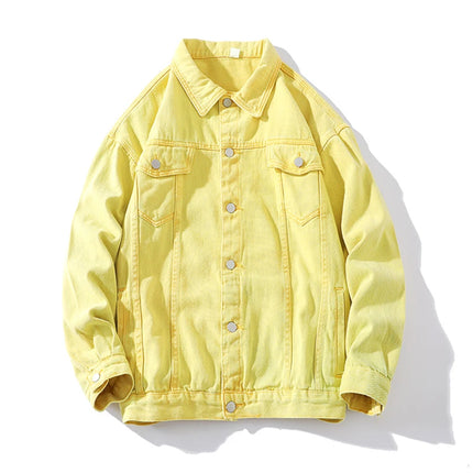 Fashion Casual Denim Jacket Men, Single-breasted Square Collar Long-sleeved Coat, Blue, Green, Gray, Black, Yellow, White,Purple