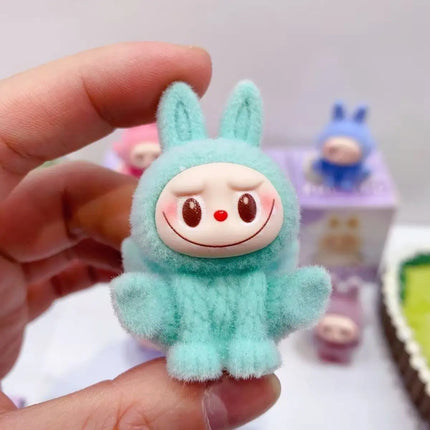 LABUBU Blind Box Trendy Cartoon Flocking LABUBU Cloth Diy Cute Desktop Car Three-dimensional Ornaments Pendant Decoration Gift