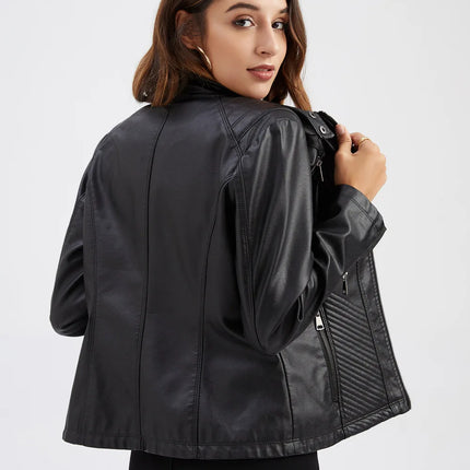Faux Leather Jacket Women 2025 Spring Autumn Coat Moto Biker Zipper Jacket Woman Outerwears Black Brown Red Pink Coffee XS XXL