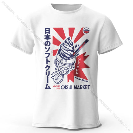 Japanese Foodie Print 100% Cotton T-Shirt, Soft & Breathable Round Neck Short Sleeve Tee, Unisex Cute & Cultural Style