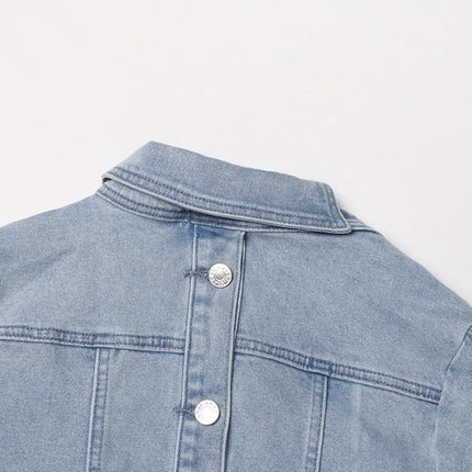 VGH Streetwear Spliced Button Chic Denim Jacket for Women Diagonal Collar Long Sleeve Patchwork Pockets Slim Short Coat Female