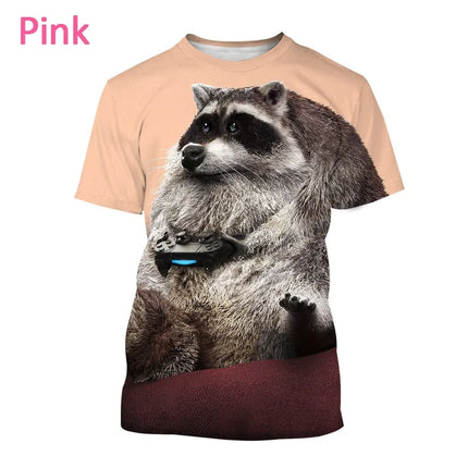 Cute Animal Raccoon 3D Men's Casual Fashion Harajuku Printed T-shirt Summer Short Sleeve Tops