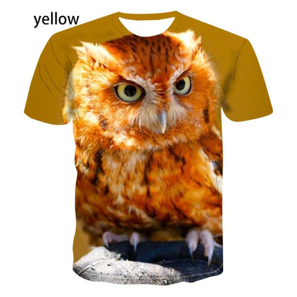 Men's Women's Fashion Printing Owl 3D Men T-Shirt Summer Cute Bird Pattern Short Sleeves Animal Tee XS-5XL
