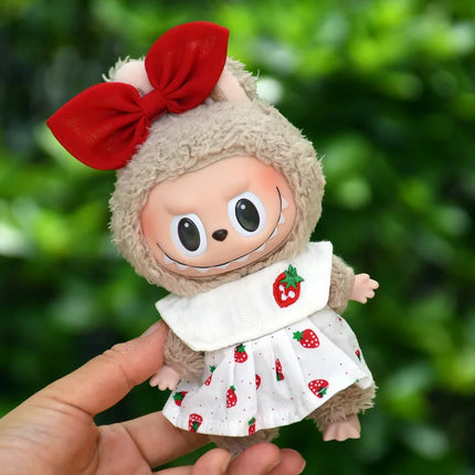Labubu 15cm/17cm Doll Clothing Sitting Party Strawberry Tank Top Skirt Paired With Princess White Shoes Princess Baby Clothes