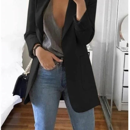 Women Lapel Slim Cardigan Suit Coat Fashion Casual Suit Polo Neck Slim Fit Blazer Long Sleeve Jacket Coat