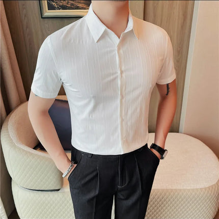 Plus Size 4XL-M Luxury Summer Fashion Striped Shirts Men's Short Sleeved Slim Fit Casual Business Shirt 2024 New Club Outfits