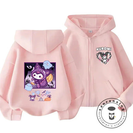 Kids Girls Kuromi Anime Hoodies Long Sleeve Sweatshirts Children Autumn and Winter 3 14 Years Old Cartoon Casual Hooded Tops