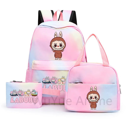 3Pcs/set Cartoon Printed Backpack with Lunch Bag Pencil Case Boy Girl Knapsack Teenage Student Large Capacity Colorful Bookbag