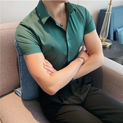 Summer Men Fashion Casual Short Sleeve Solid Shirt Super Slim Fit Male Social Business Dress Shirt Brand Men Casual Dress Blouse
