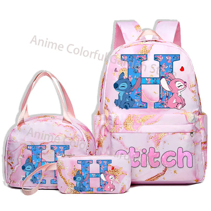 3pcs Disney Stitch Backpack Pencil Case Lunch Bag Set Students Fashion Schoolbag Pen Bag Bento Pouch Suit Anime School Supplies