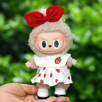 Labubu 15cm/17cm Doll Clothing Sitting Party Strawberry Tank Top Skirt Paired With Princess White Shoes Princess Baby Clothes