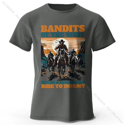 Men's Bandits of The West Printed T-Shirt 100% Cotton Oversized Street Graphic Tees for Men Women Summer Tops