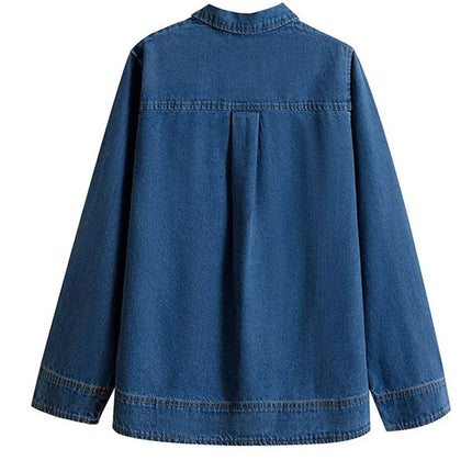 Casual Women's Polo Collar Denim Jacket Loose Long Sleeve Zipper Female Pullovers 2025 Spring Lady Fashion All-match Outwear