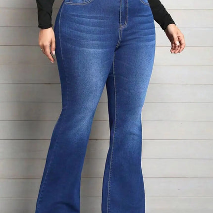 Blue Classic Fashion Flare Pants Comfort Micro Stretch Mid Waist Jeans Women Plus Size Trousers Casual Elastic Gym Sports Pant