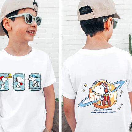 Snoopy print children's clothing kids cotton T-shirt cartoon short-sleeved white top personality clothing suitable for boys