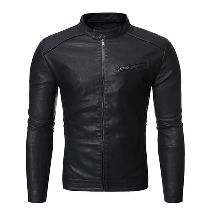 New Men's Motorcycle Jacket Autumn and Winter Stand Collar Windproof Versatile Men's Washed PU Leather Jacket Men Clothing