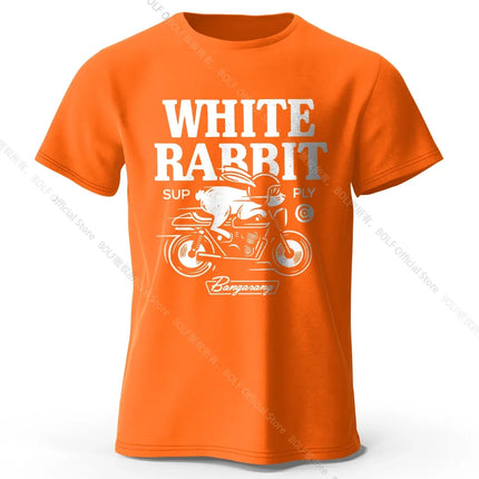 Men's Rabbit Printed T-Shirt 100% Organic Cotton Relaxed Fit Hand Painted Design Tee for Adults Quirky Fashion