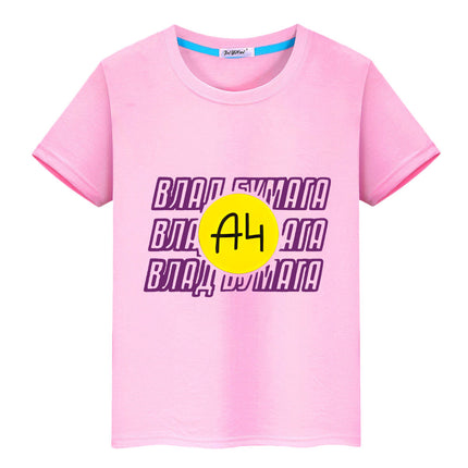 Merch A4 100%Cotton T-shirt Short Tops boys girl clothes y2k one piece Summer Влад Бумага a4 Anime Tees Casual kids clothes