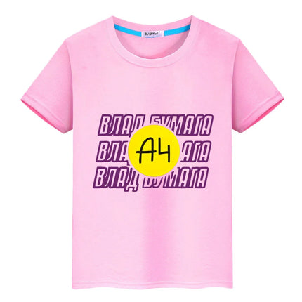 Merch A4 100%Cotton T-shirt Short Tops boys girl clothes y2k one piece Summer Влад Бумага a4 Anime Tees Casual kids clothes