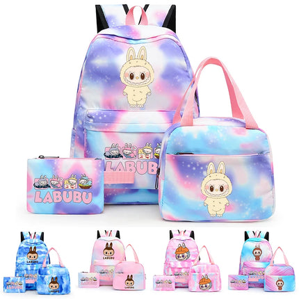 3Pcs/set Cartoon Printed Backpack with Lunch Bag Pencil Case Boy Girl Knapsack Teenage Student Large Capacity Colorful Bookbag