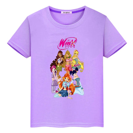 Winx Club print t shirt for kids boy 10year Cartoon 100%Cotton Short anime Tees Tops pride tshirt y2k one piece girls clothes