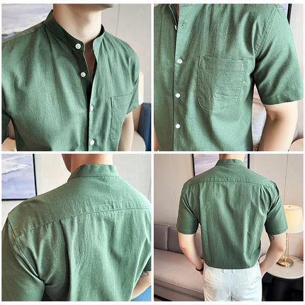 Summer New Chinese Style Linen Cotton Shirts Men's Standing Collar Short Sleeved Thin Breathable Shirt Tops Streetwear 4XL-M