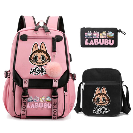 3Pcs/set Cartoon Printed Backpack with Shoulder Bag Pencil Case Bookbag Teenager Kid Student Boy Girl Schoolbag Colorful Bagpack