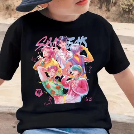 Cartoon Saja Boys T-shirts Boys Girls Cotton Short Sleeve T-shirt Top Anime Kpop Demon Hunters T Shirt Gifts Children's Clothing