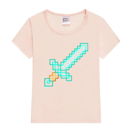 Neon Diamond Sword Kids T-Shirt Cartoon T-shirt Boy Girl Clothes Baby Tee Kids Shirt Tops For Children Short Sleeve Boys T-shirt