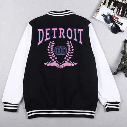 Detroit Letter And Pattern Printing Man Jackets Office Lady Loose Baseball Jersey Casual S-5Xl High Street Motion Tops