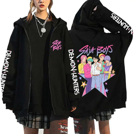 Hot Kpop Demon Hunters Saja Boys Zipper Hoodies Men Women Fall/Winter Fashion Zip Hoodies Casual Personality Hooded Sweatshirt