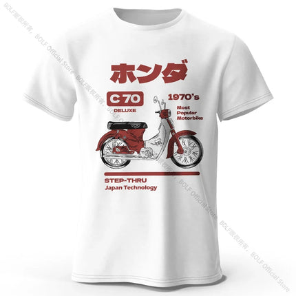 Japanese Retro Motorcycle Print 100% Cotton T-Shirt, Soft & Breathable Round Neck Short Sleeve Tee, Unisex Vintage Style