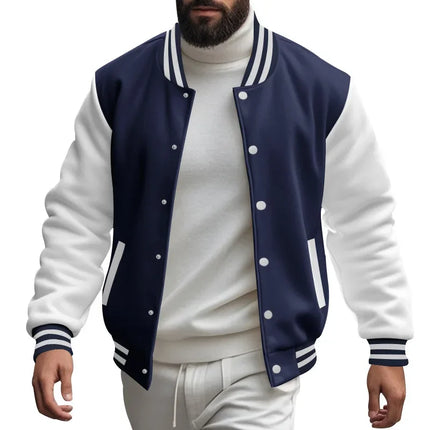 Men's Autumn and Winter Flight Jacket Baseball Jersey Velvet Loose Casual Stand-up Jacket Men Varsity Jacket Coat for Men