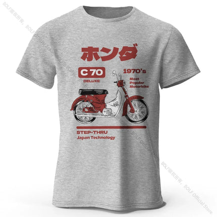 Japanese Retro Motorcycle Print 100% Cotton T-Shirt, Soft & Breathable Round Neck Short Sleeve Tee, Unisex Vintage Style