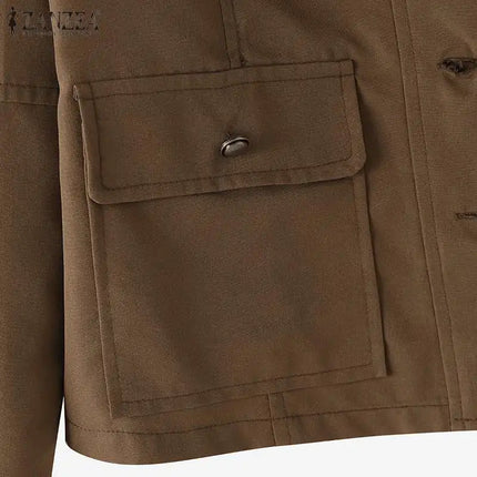 Stylish Spring Jackets Women Vintage OL Coats ZANZA Casual Long Sleeve O-Neck Outwear Solid Buttons Down Coat Female Tops 2024
